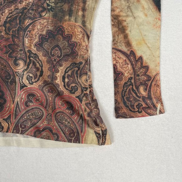 Kiara Paisley Print Embroidered Rhinestone Fairy Grunge Acid Wash Blouse - Picture 3 of 9